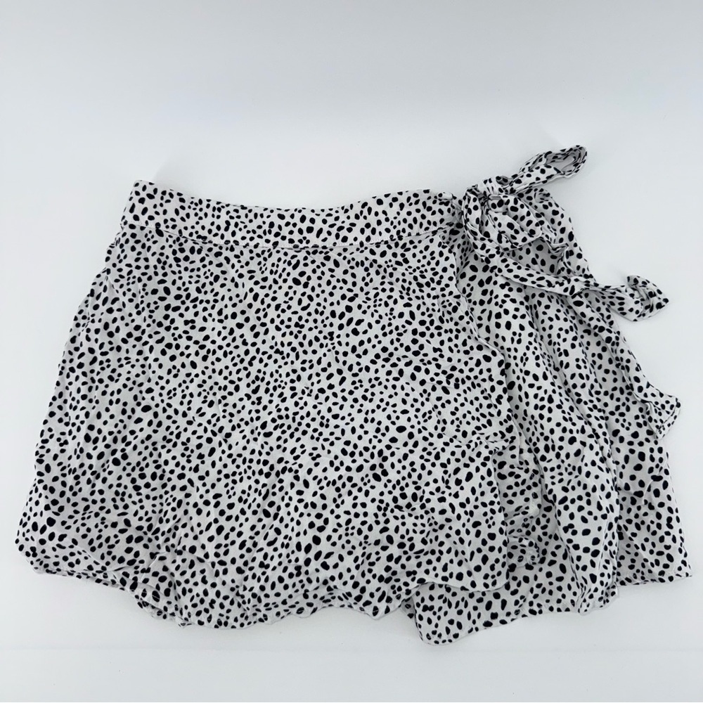 Altar’d State Animal Print Black and Ivory Polka Dot Wrap Around Shorts